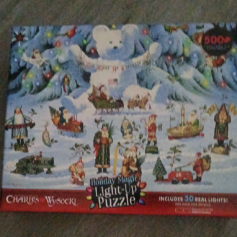 Charles Wysocki Holiday Magic Christmas Light-Up Puzzle 500 pcs NIB